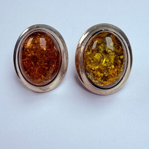 7.5 CT Baltic Honey Amber Modernist Sterling Silver Oval Dome Stud Earrings
